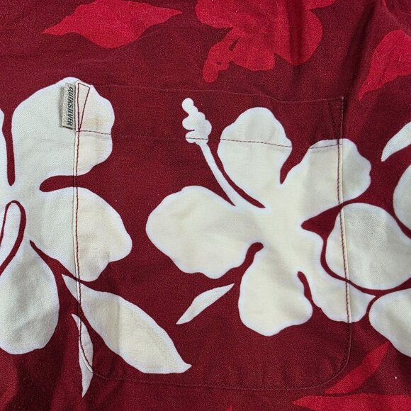 Quiksilver Hawaiian Floral Mens Size XL Red White Short Sleeve Button Up Shirt - Picture 5 of 9